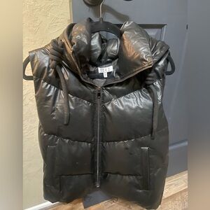 Vici- Shelton Pocketed Faux Leather Hooded Vest